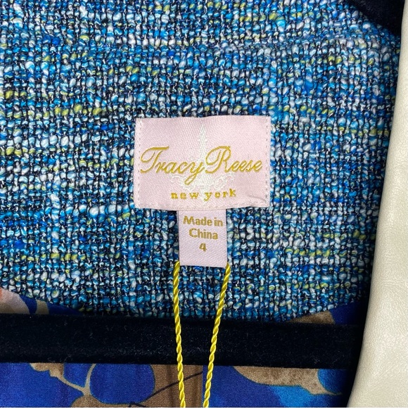Tracy Reese Leather Trimmed Cropped Tweed Jacket in Bright Navy Size 4 NWT - Picture 5 of 12